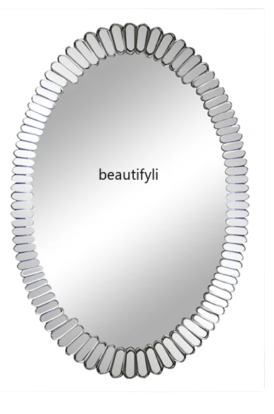 

French Oval Bathroom Mirror Dressing Table Makeup Mirror Light Luxury Entrance Retro Fireplace Decorative Mirror