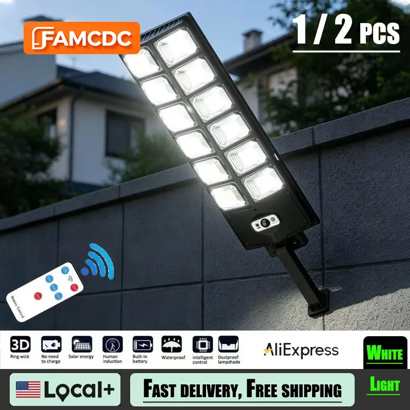 

800000LM Solar Lights Outdoor Waterproof LED Flood Lights Motion Sensor with Remote 10000LM 3 Modes Street Lamp for Yard Garden Path