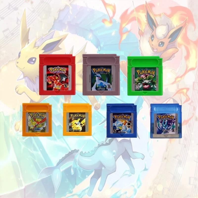5ヶ国語版ポケモンgbcゲームカード-レッド-クリスタル-ブルー-イエロー-ゴールデン-グリーン-シルバー-ビデオゲームカートリッジ-usa-eur-fra-ita-esp