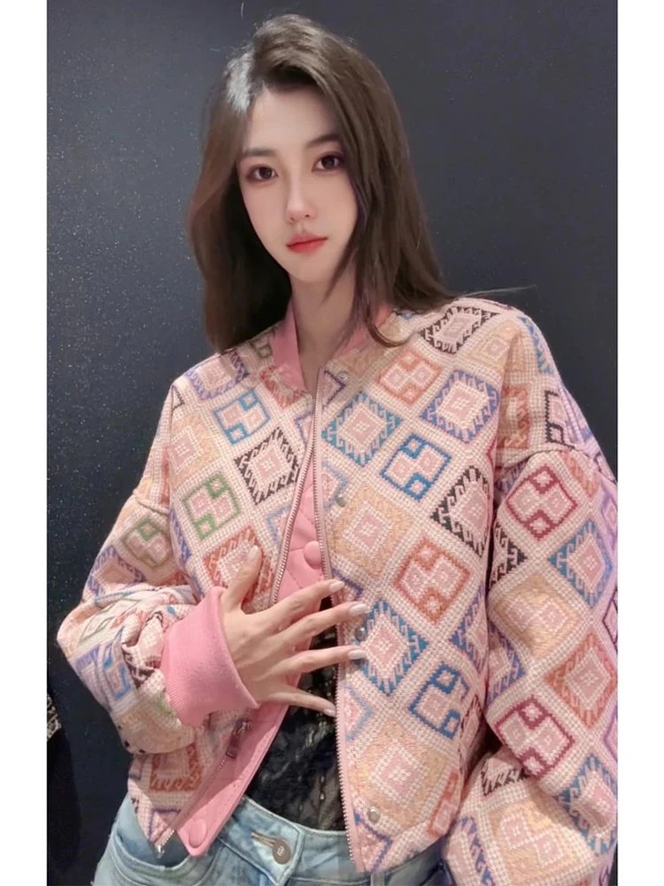 

Retro Loose ort Jaet Women's Spring Autumn Luxury Sensation Good Looking Coat Vintage Sle Fraance Sle Geometric Pat...