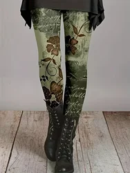 Plus Size Damskie legginsy z nadrukiem w stylu etnicznym w stylu vintage Odzież damska Plus Size