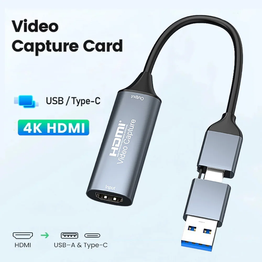 Tarjeta de captura de vídeo USB 3,0, 4k, 30hz, 1080P, HDMI, compatible con USB/tipo c, grabación de grabador de juegos para Switch Xbox PS4/5, transmisión en vivo