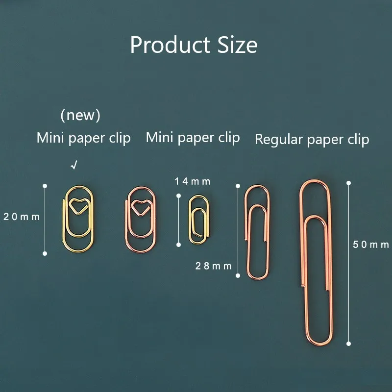 미니 하트 골드 로즈 골드 컬러 클립 북마크, 금속 종이 클립, 백 당 50 개