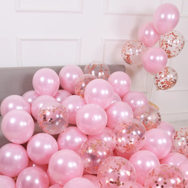 30pcs Pearl Pink Metallic Rose Gold Balloons Confetti Latex Balloon for Valentine\'s Day Birthday Anniversary Wedding Party Decor