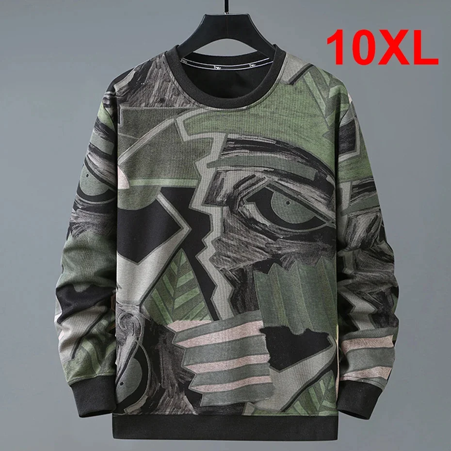 Plus Size 8XL 10XL Sweatshirt Men Hip Hop Streetwear Graffiti Print Pullover Male s Big