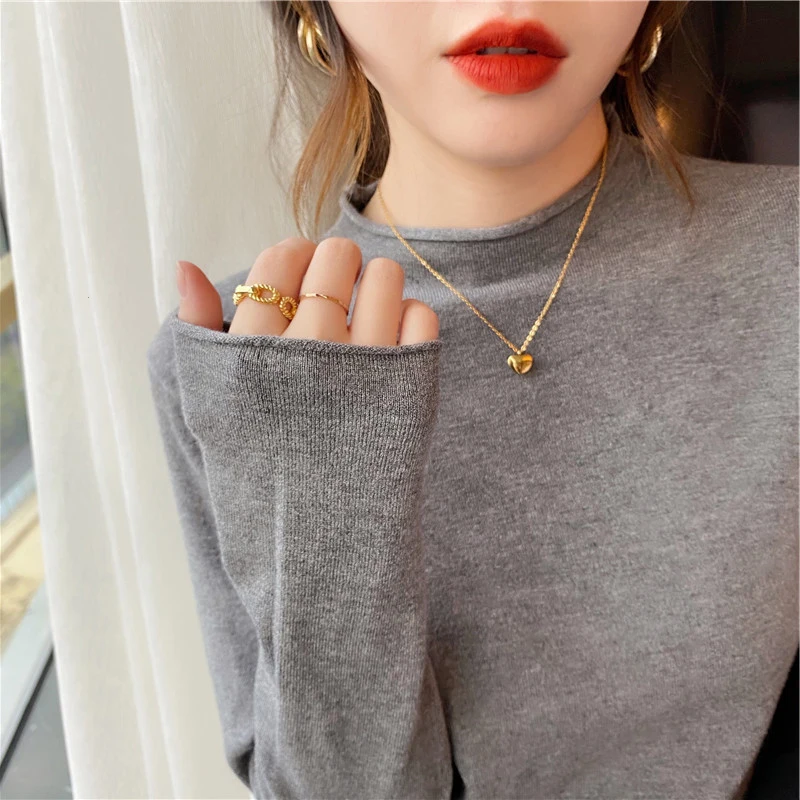 

Semi-turtleneck Solid Color Women's Long-sleeved Sweater Casual Elegant Knitwear Fashion Autumn and Winter New Women's Clothing