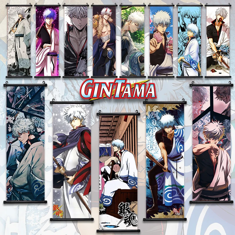 Gintama Gintoki Hanging Scroll Sadaharu Kotarou Shinsuke Canvas Wall Painting Home Decor Anime Poster Wall Art Room Decoration