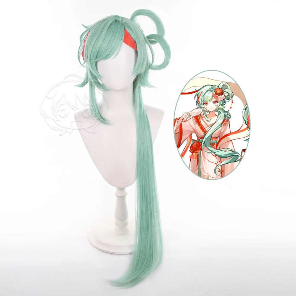 Shaosiyuan Flower Fairy Cosplay Wig Game Matcha Green Long Curly Hair with Double Braids Heat Synthetic Hair Comic Con Props