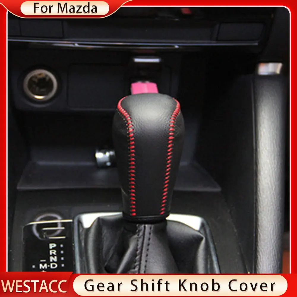 Car Gear Shift Knob Cover for Mazda 2 3 6 Mazda3 Axela Atenza CX-5 CX-3 CX3 CX5 CX8 CX9 AT Gear Collars Leather Accessories