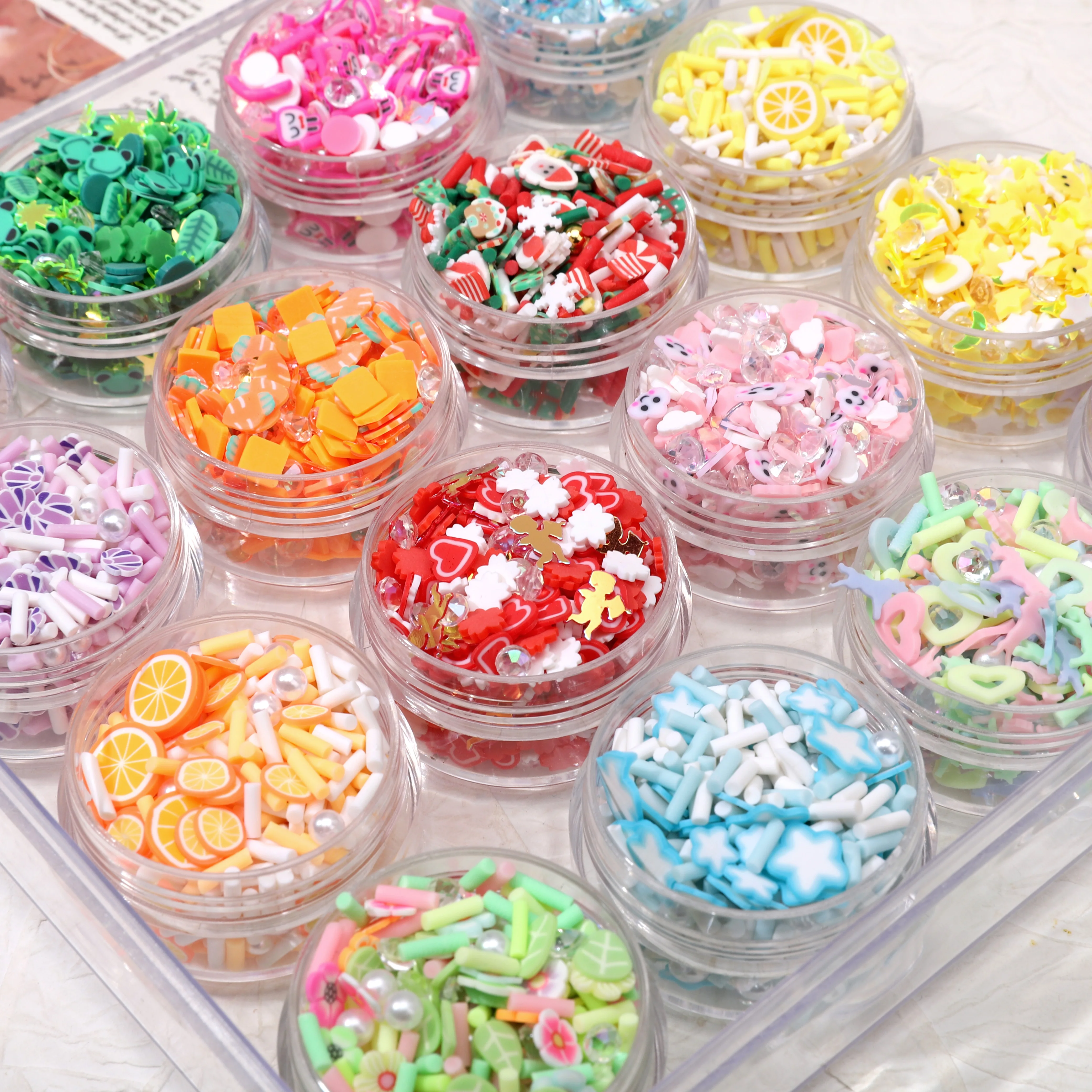 10g/Pack 3-8mm/2-10mm Colorful Random Mixed Style Clay Beads Loose Sequins Set Handmade Crafts DIY Nail Art Decoration Materials
