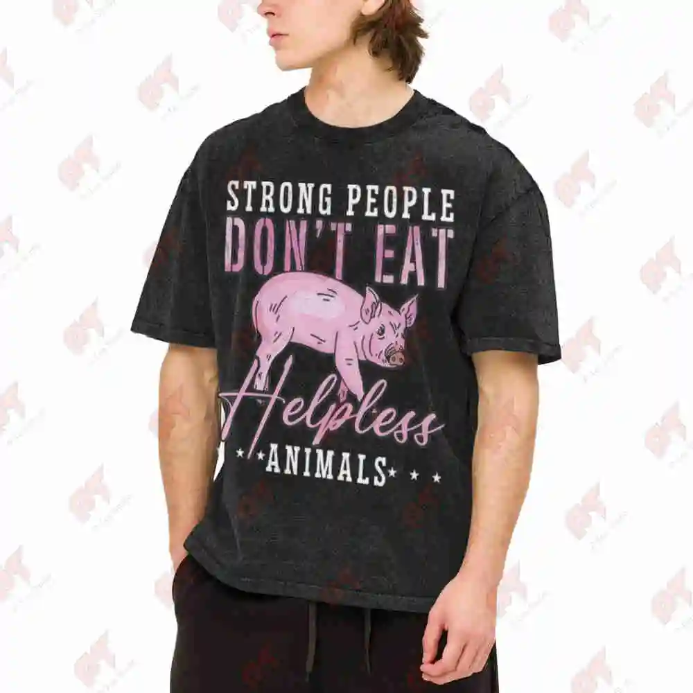 Vegan Strong Don't Eat Animals Vintage Washed Tee Pure Cotton T-Shirt