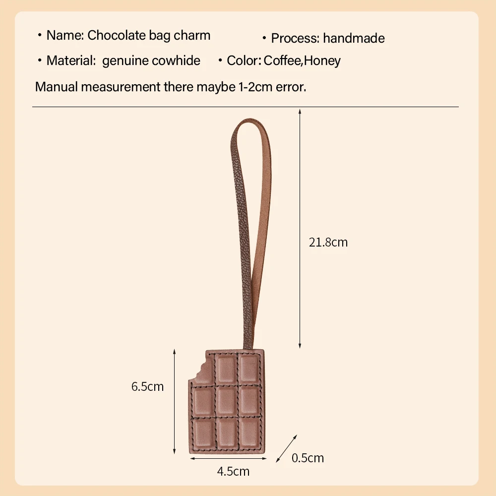 CRAZYSMITH Schokoladen-Taschenanhänger aus echtem Leder, italienisches vollnarbiges pflanzlich gegerbtes Rindsleder, luxuriöser Taschen-Charm für Handtaschen für LV, süßes Accessoire, Deko, Geschenk – Detail 3