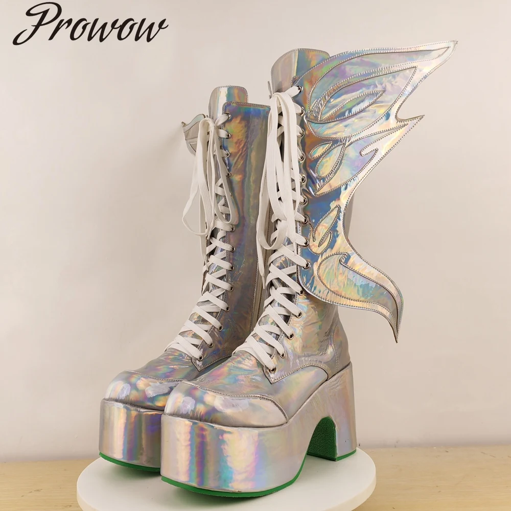 

Модные сапоги до колена на толстом каблуке с круглой головкой и платформой, женская обувь Zapatos Mujer