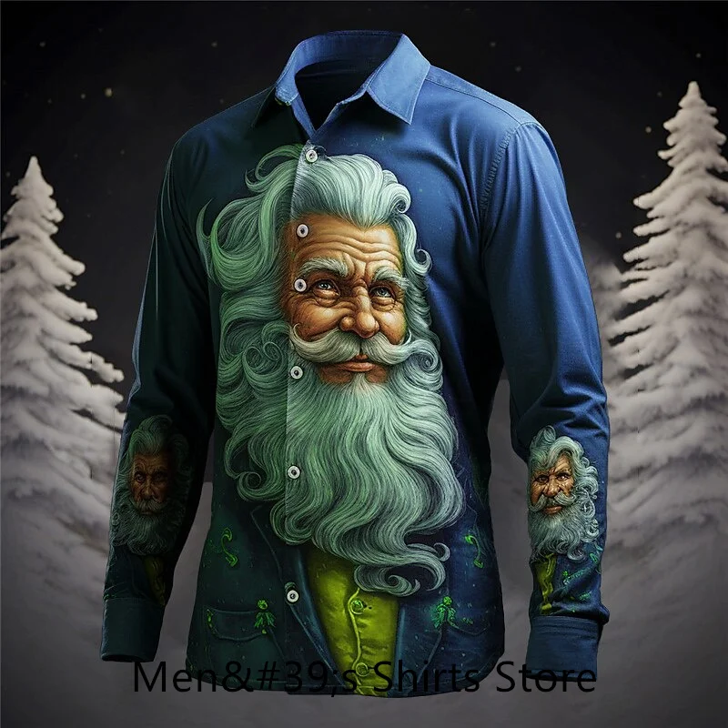 Santa Claus casual men's shirt for daily wear going out autumn and winter lapel long sleeve purple, green, burgundy