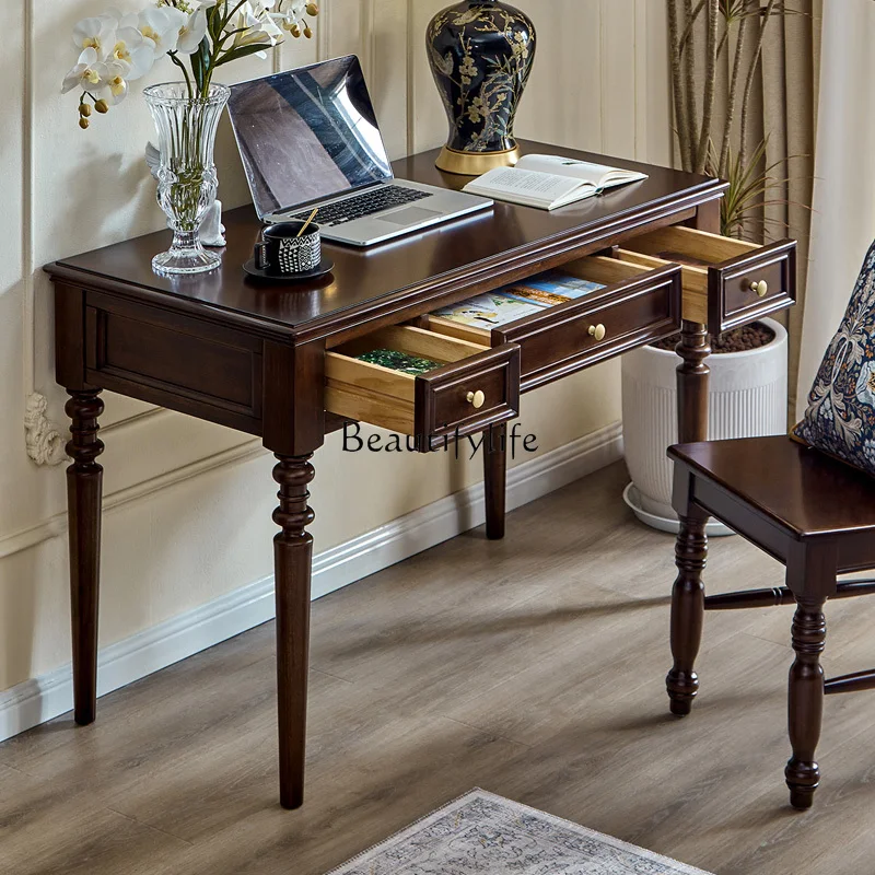 *All solid wood American desk bookshelf combination against the wall writing desk household bookcase