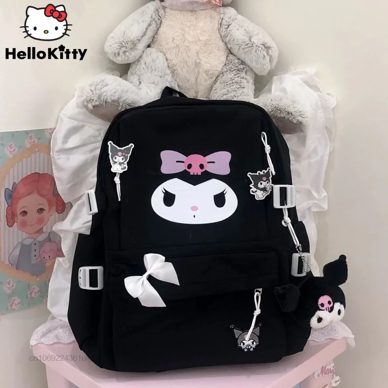 Sanrio nowe torby Cartoon Kuromi wydrukowane na czarno plecaki Student nowy tornister torba na laptopa Y2k kobiety japonia styl modne plecaki