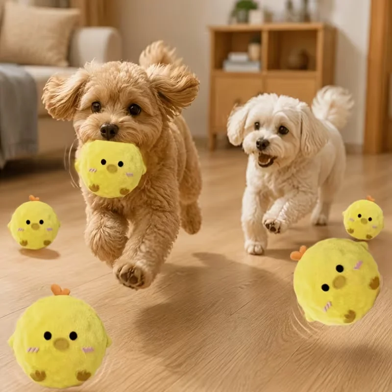 Interactive Bouncing Sound‑Making Toy Ball Yellow Chick Pet Play Companion For Cats And Dogs