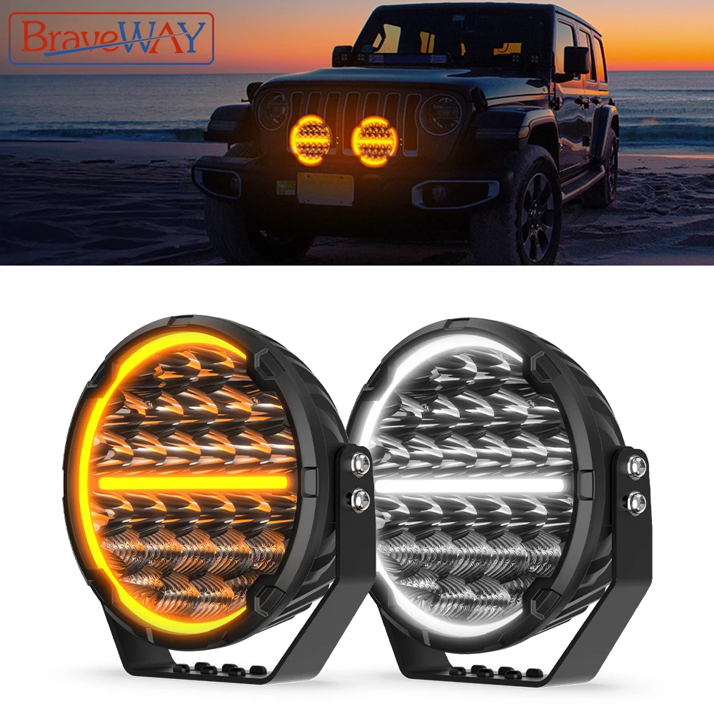 BraveWAY 9inch LED Driving Light for Offroad Truck 6.5in LED Work Light for JEEP for Ford for HUMMER for LandRover for Dodge