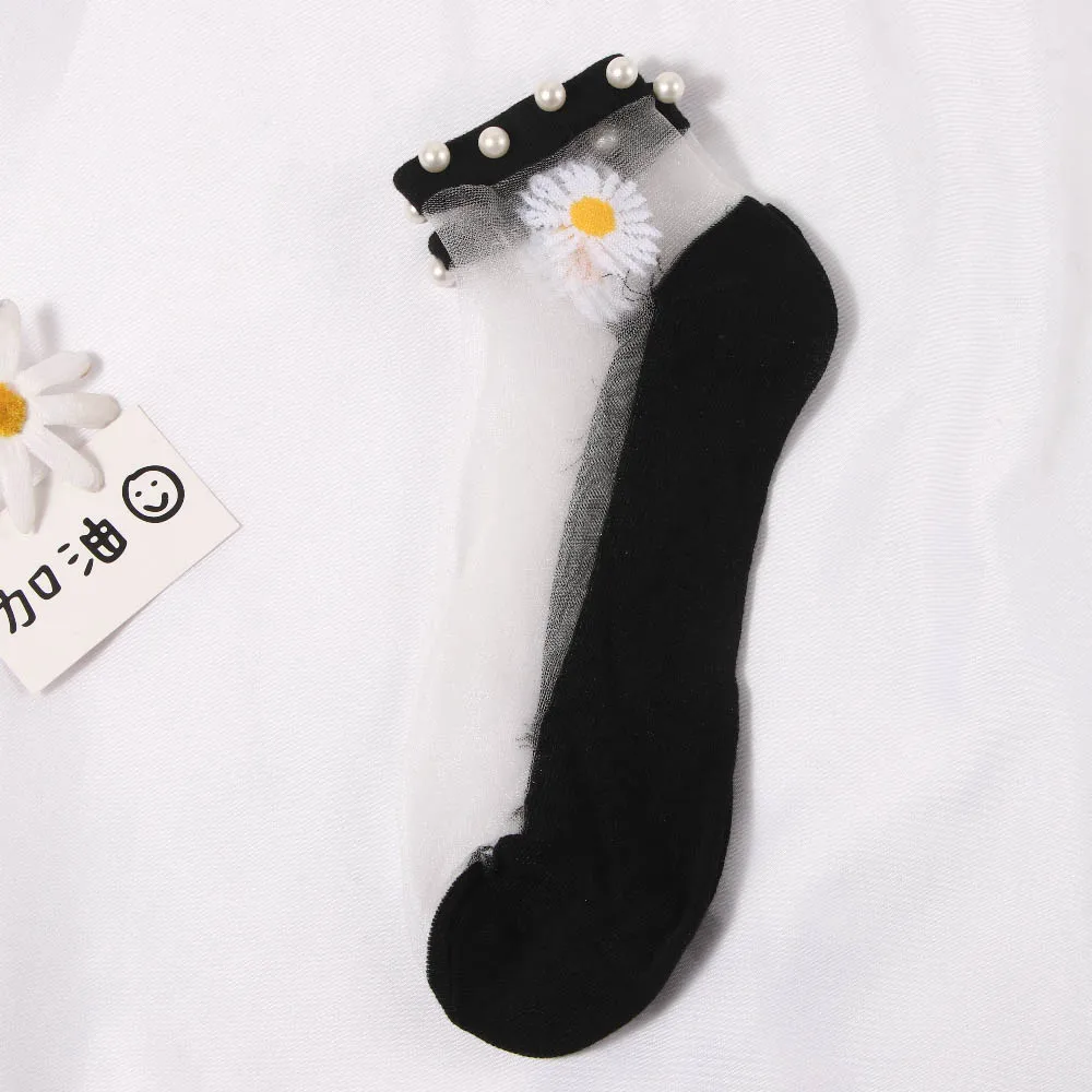 通気性のある透明ガラスシルクレディース女性用伸縮性アンクルソックスメッシュデイジーソックスレースホーズ