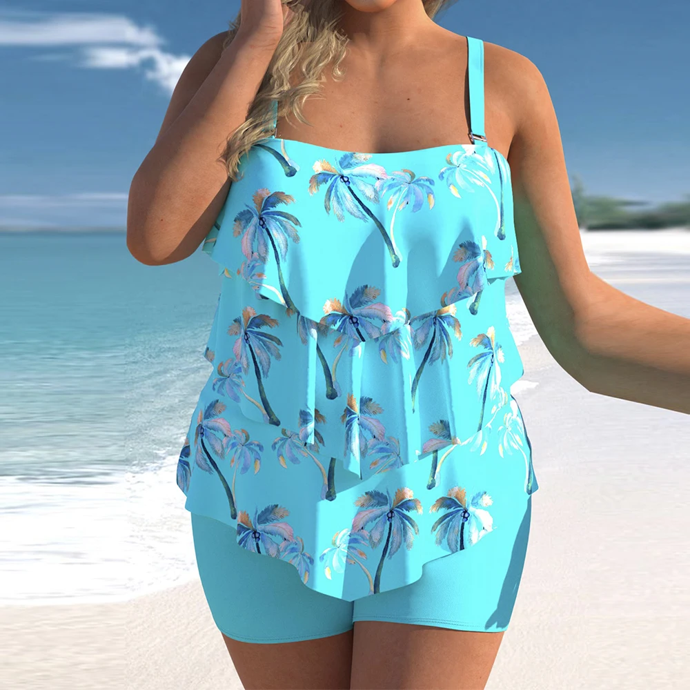 Plus Size L-5XL bez pleców zestaw bikini kobiet seksowny strój kąpielowy Tankini kaskadowy z falbanami sukienka kąpielowa letnia sukienka plażowa z