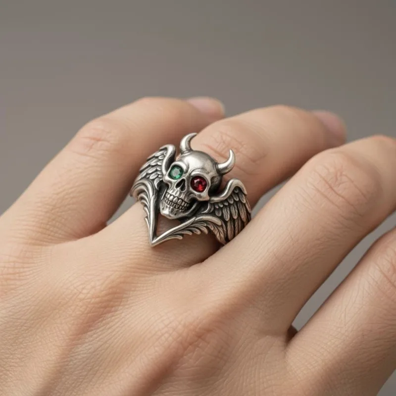 

Eco-Friendly Alloy Skull Ring - Ins Creative Angel And Demon Design European American Style Perfect Halloween Jewelry Accessory
