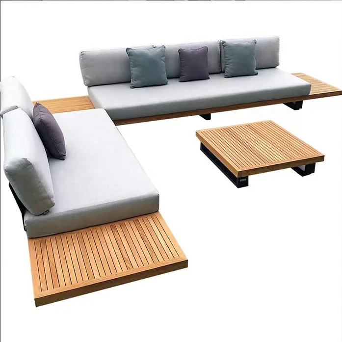 

Modern luxury teak outdoor sofa set aluminum frame living room park hotel villa vacation balcony