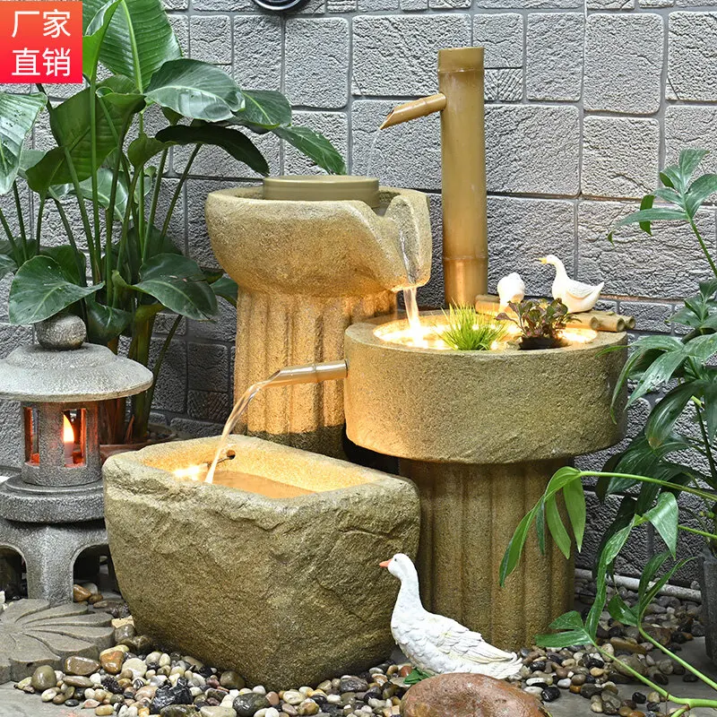 Circulating water Japanese pastoral water fountain fish tank feng shui wheel humidifier landscaping store courtyard balcony