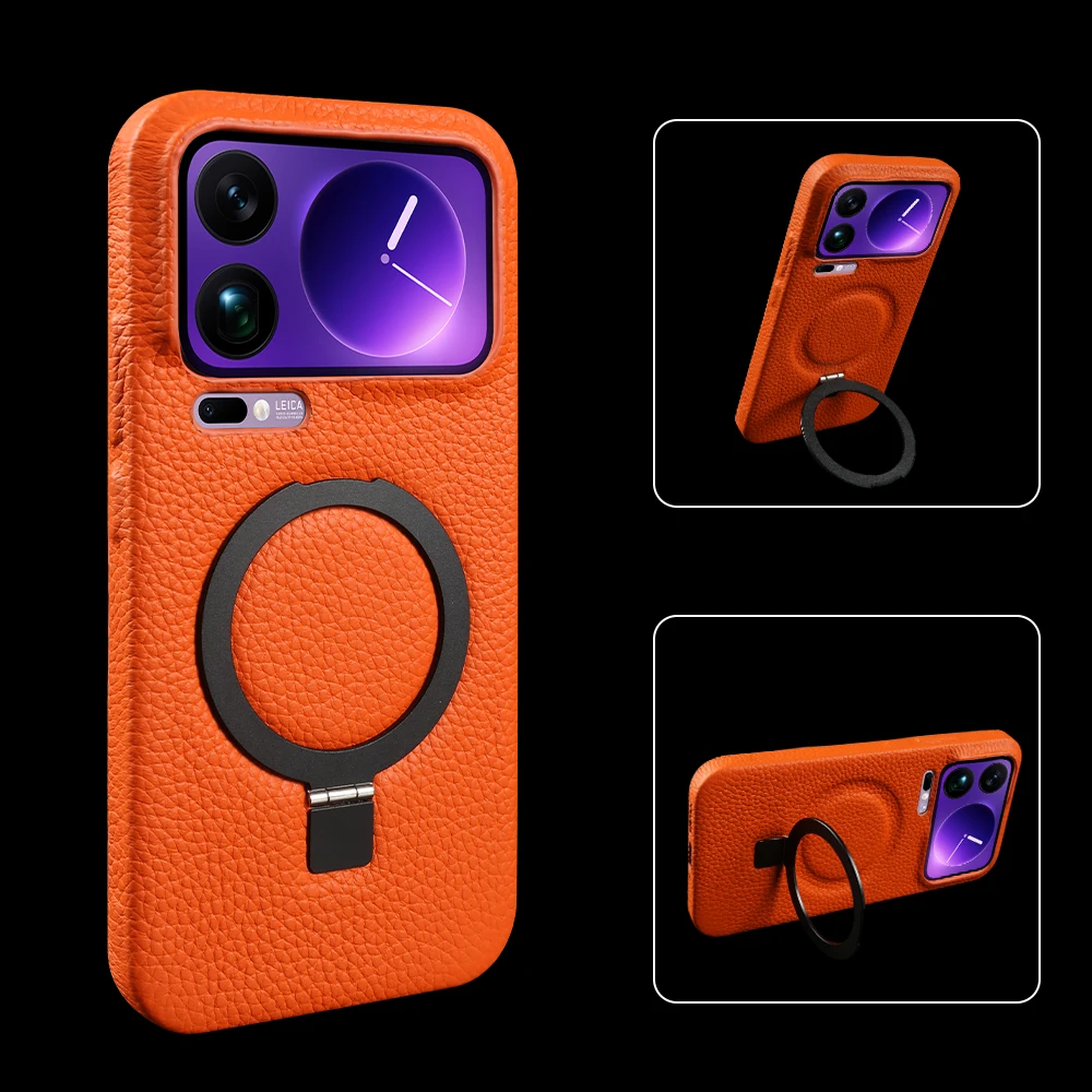 

Foldable Magnetic Bracket Genuine Leather Case For Xiaomi 17 Pro Max 15 Ultra 13T 14T 15T Pro 12s 13 12 Lite Phone Back Cover