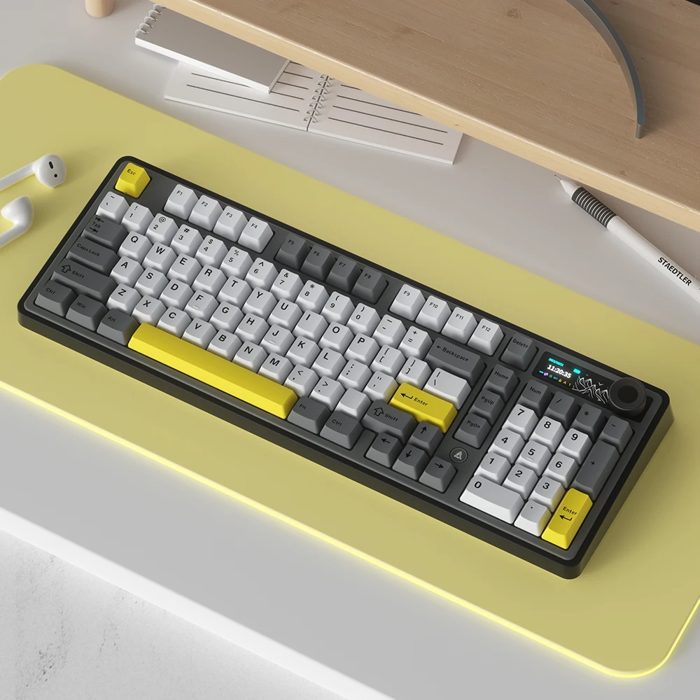 Ajazz AK980 Gaming Mechanisch Toetsenbord met Kleurenscherm 98 Toetsen RGB Bluetooth Draadloos Toetsenbord Gamer 8000mAh Voor PC Laptop