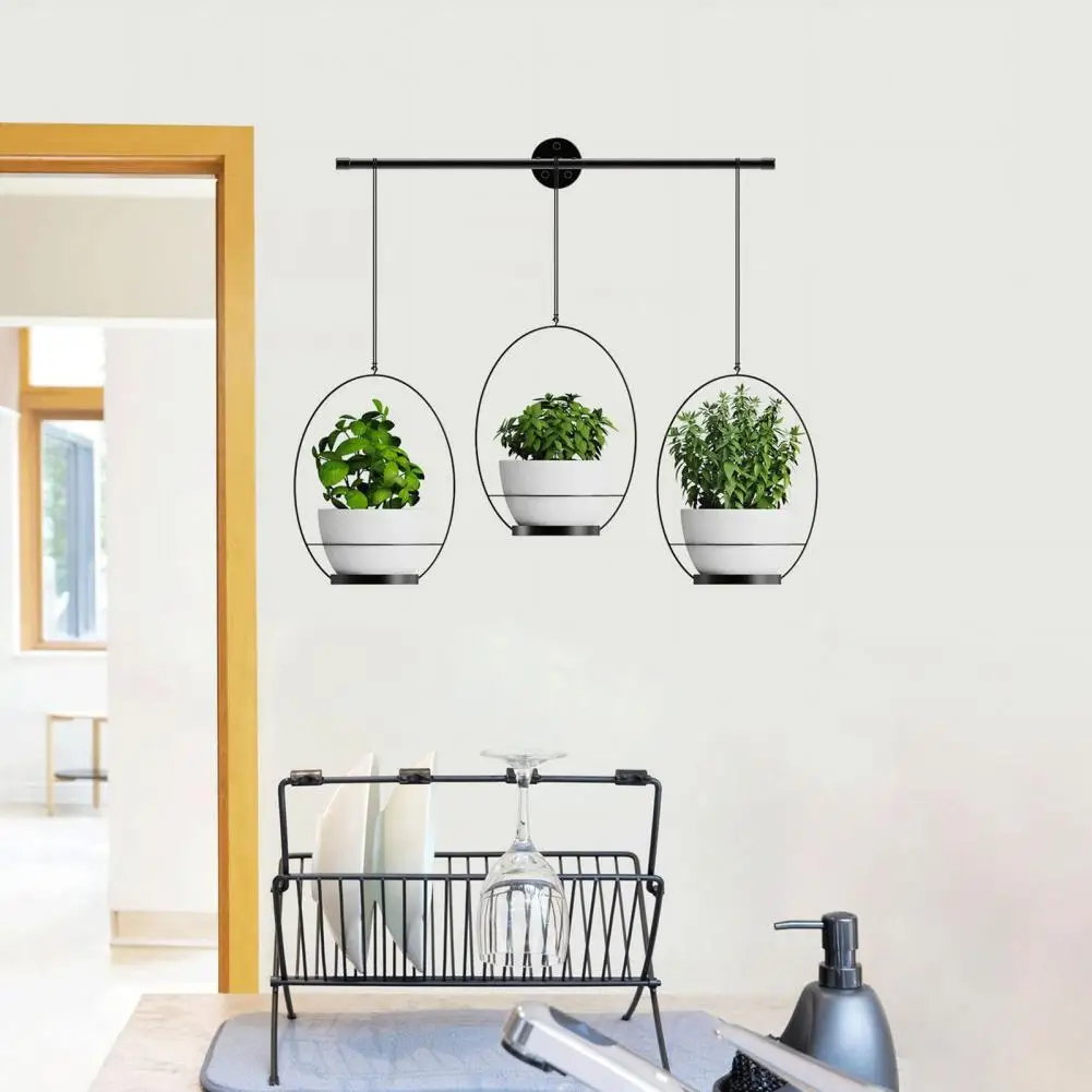Metal Rod Plant Hanger Hanging Flower Pot Set with Metal Rod Indoor Wall Mounted Plant Hanger 3-piece Rope Planters for Windows