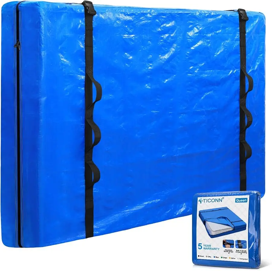

Mattress Bags for Mo ing, Hea y Duty Queen Mattress Co er Storage Bag with Full-Around Handle and Adjustable Buckles (Blue, Quee