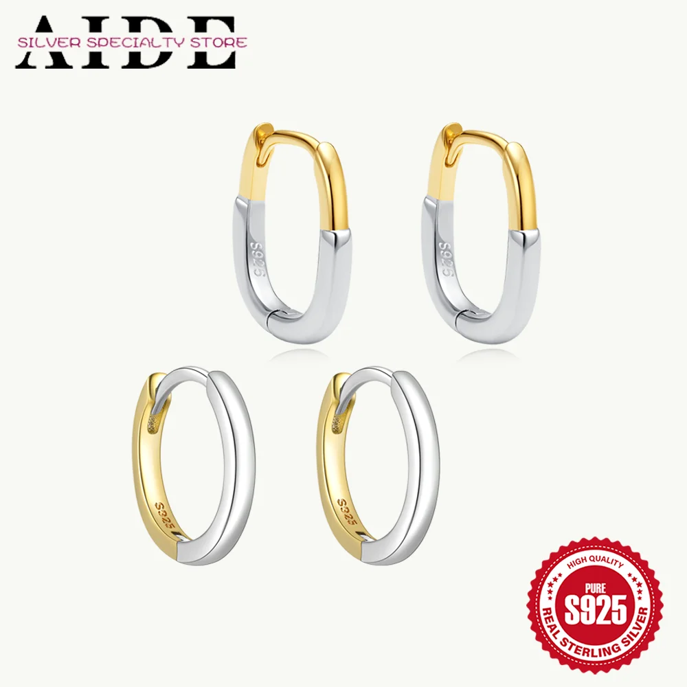 

Aide стерлингового серебра 925, минималистичный металлический стиль, круглые блестящие классические женские серьги золотого и серебряного цвета с цветными блоками