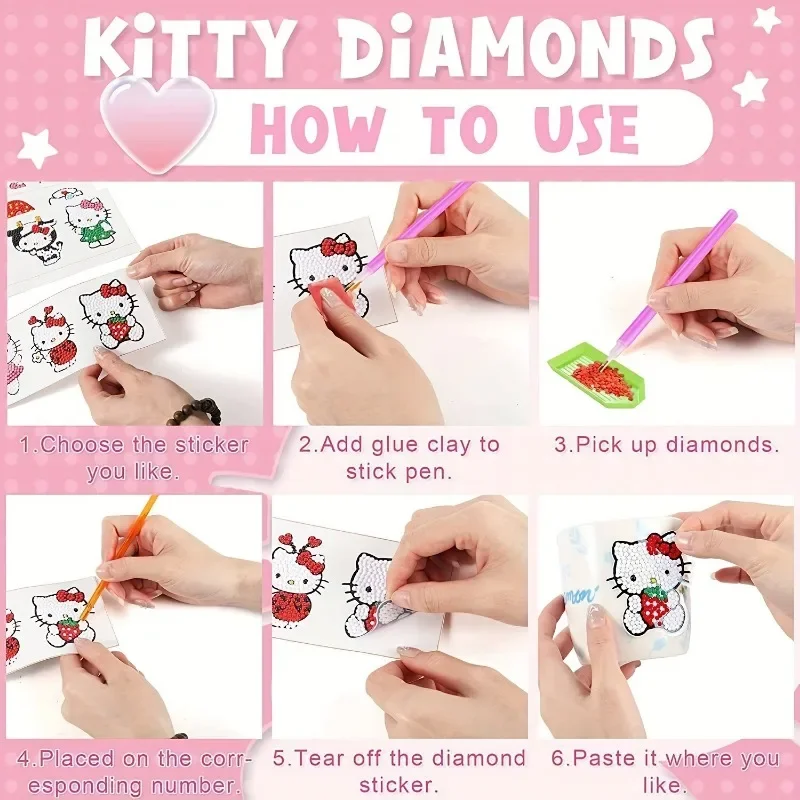 12 buah Kit stiker lukisan berlian Sanrio Hello Kitty 5D lucu stiker berlian tema Anime cat dengan angka Kit stiker DIY