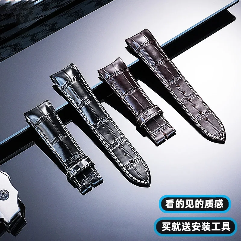 22mm Black Brown Curved Leather Watchband For Breguet TYPE XX Series 3810BR 3810ST 3817ST Men's cowhide Watch Strap Bracelet