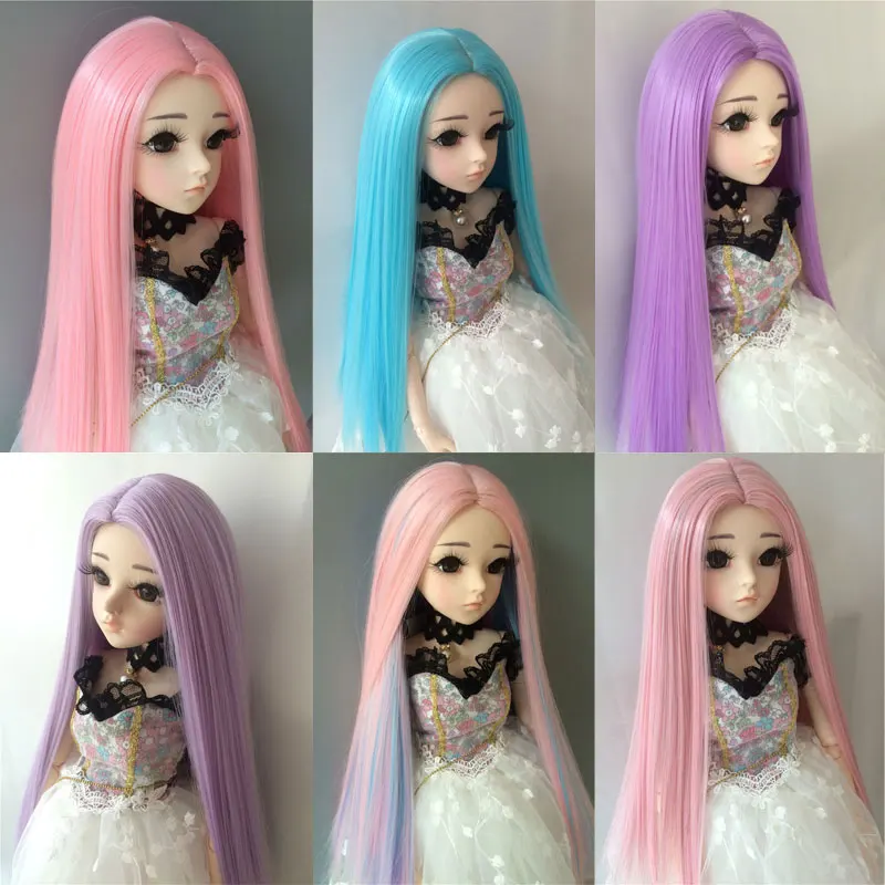 1/3 1/4 1/6 1/8 1/12 bjd sd doll long straight hair high temperature fiber hair blue doll wig multi-color doll accessories