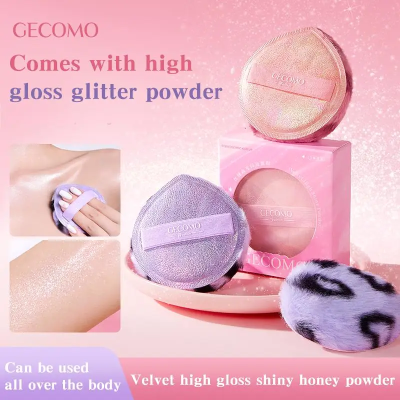 Esponja de polvo de felpa suave con brillo fino y brillante para iluminar el cuerpo, esponja de maquillaje para mejillas, fácil aplicación de maquillaje