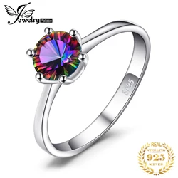 JewelryPalace  Natural Rainbow Mystic Quartz 925 Sterling Silver Ring for Women Solitaire Gemstone Jewelry Engagement Ring