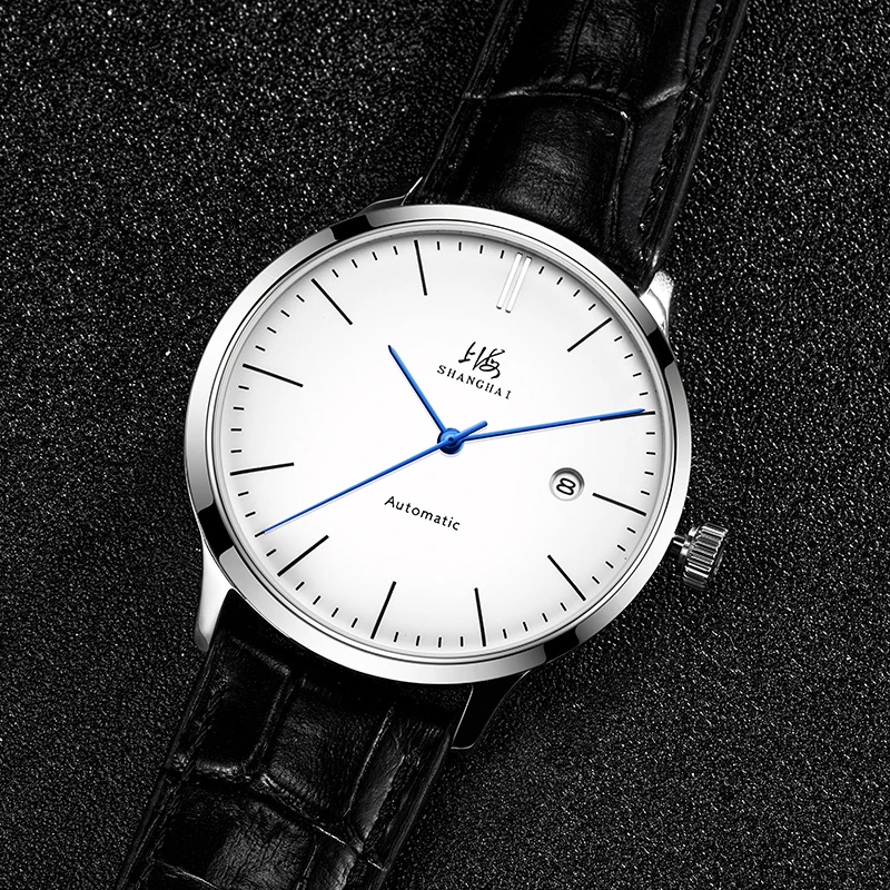 2025 Шанхайские мужские механические наручные часы Деловые часы-календарь 50 м Водонепроницаемая кожаная пряжка Мужские часы 792
