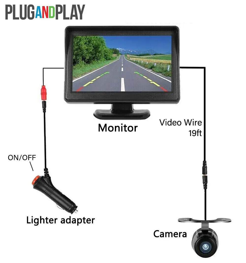 Plug and Play 4.3Inch HD Car Rear View Backup Camera LCD Monitor for Vehicle Van Night Vision Reverse Video Parking System