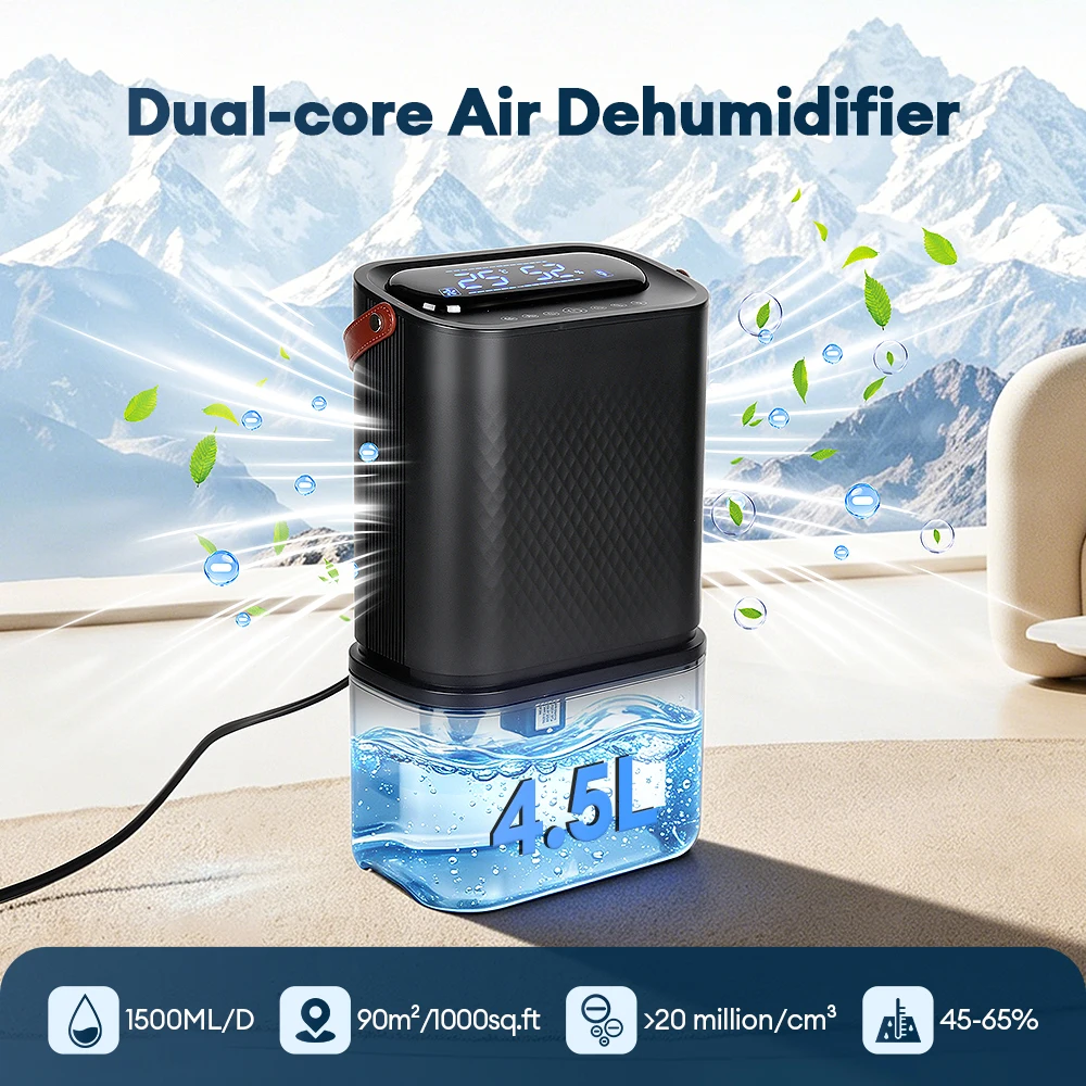 4500ml Mini Air Dehumidifier 80W Dual-core Air Dehumidifier High Efficiency Dehumidification Energy Efficient for Home RV Office