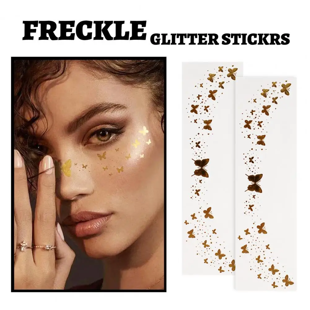 Gold Accent Face Stickers Sparkling Glitter Freckle Face Tattoo Stickers for Festivals Halloween Parties Waterproof Makeup