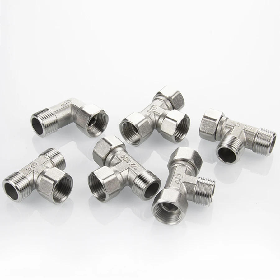 201 Stainless Steel Movable Joint DN15 Female Male Butt Joint Elbow Tee T Pipe Fitting BSPT 1/2