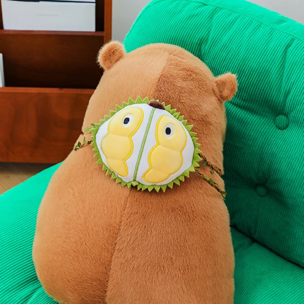 กินทุเรียน Capybara ตุ๊กตา Plush สามารถดึงผลไม้กระเป๋าเป้สะพายหลังจําลอง Capybara เครื่องประดับผ้าฝ้าย PP นุ่มตุ๊กตา Capybara ตุ๊กตา