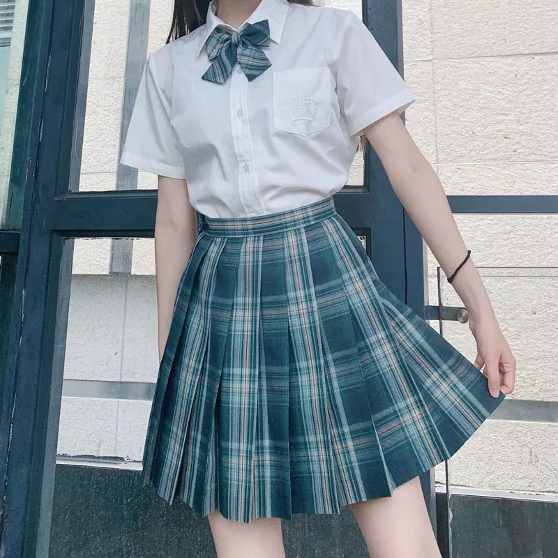 Anime School Uniform Japanese Style for Girl Sailor Fuku Student Short Sleeve Green Seifuku Pleated Skirt Set Sexy JK Uniform