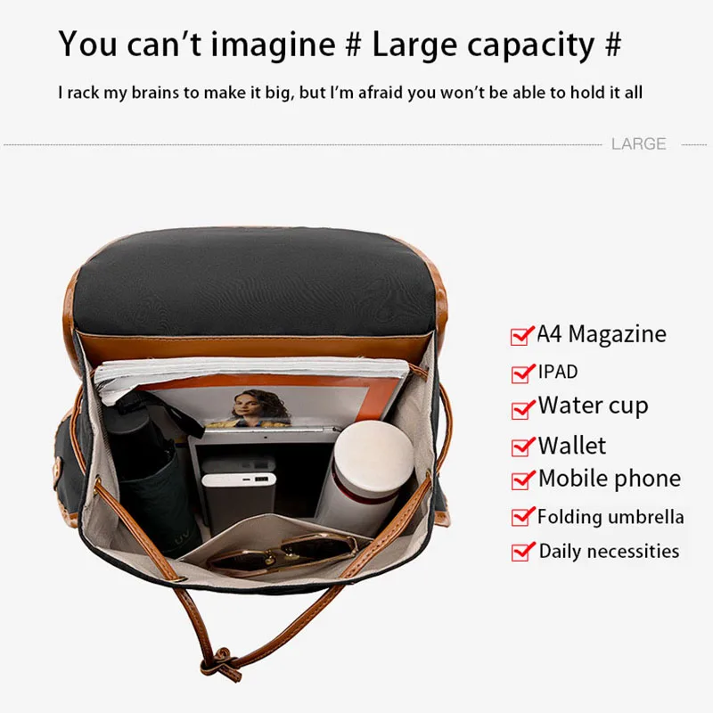 Retro Contrasting Color Oxford Cloth Backpack for Women, Large Capacity, Water-Repellent, Student School Bag, Multi-Carry Commuter Computer Backpack