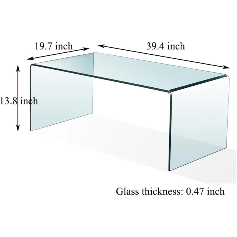 Glass Coffee Table, Modern Tempered Glass Clear Coffee Tables for Living Room, Small Rectangle Glass Couch Coffee Tables