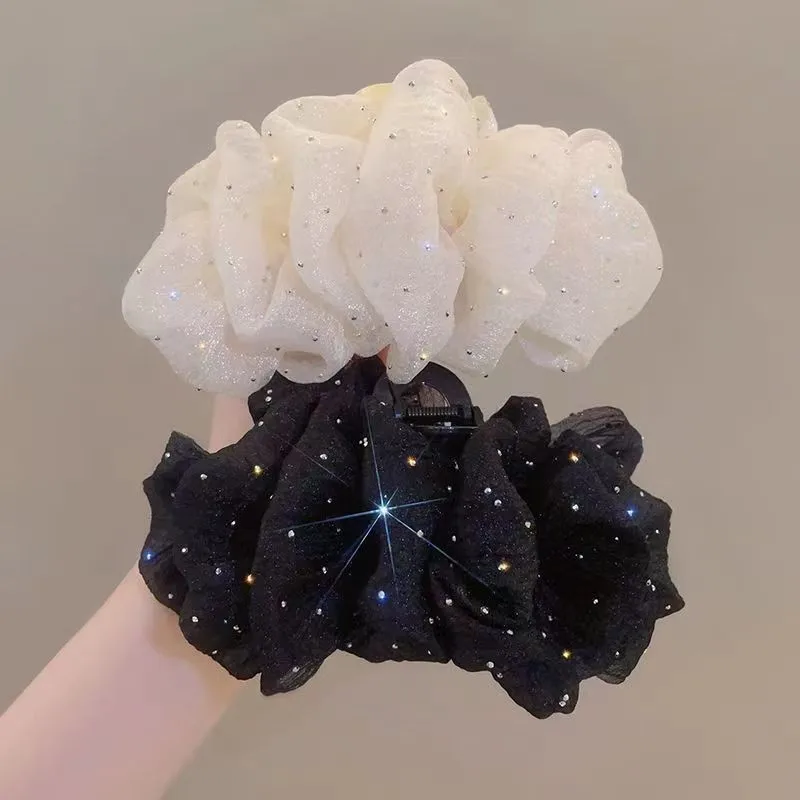 Schwarz-weiße Seersucker-Haarklammer für Damen, elegante Haarklammer für den Alltag, Haarklammer im Haifisch-Design, modische Haarspange für Mädchen, Haar-Accessoires – Detail 5