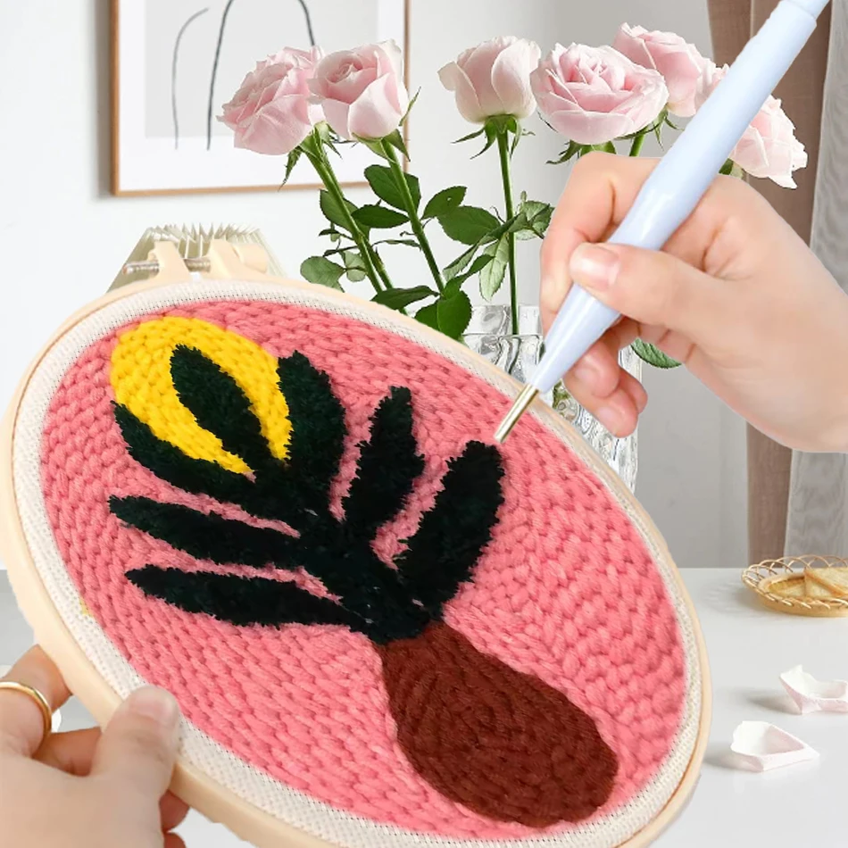 

GATYZTORY Whimsical embroidery punch needle kit Easy Tufting Sewing Simple Crafts leaves Diy 20x20cm Embroidery frame Yarn Knit