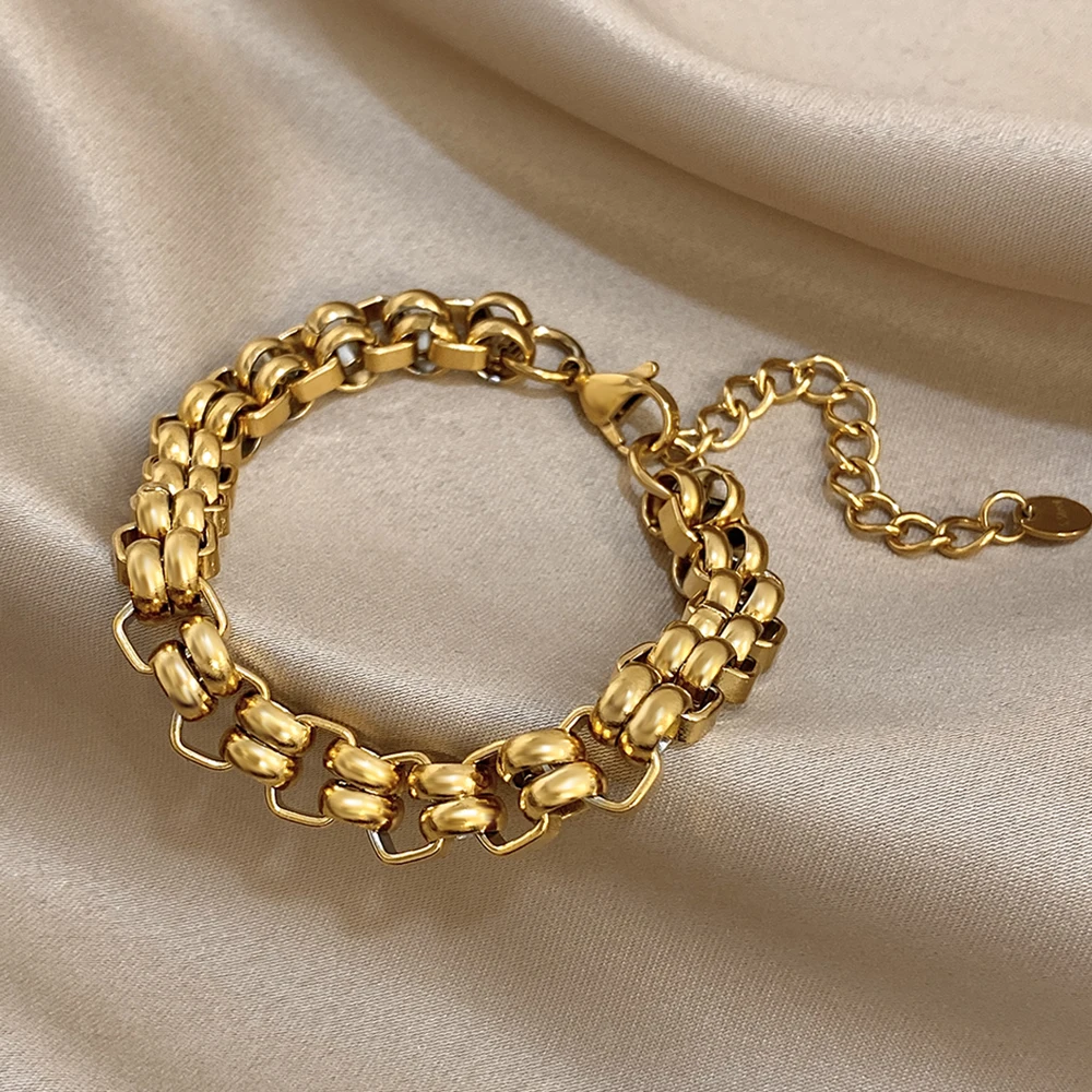 الفولاذ المقاوم للصدأ Chuky الشرير مربع سلسلة أساور للنساء الرجال أنيق مزدوجة الطبقات مقفل سلسلة سميكة أساور المعصم مجوهرات