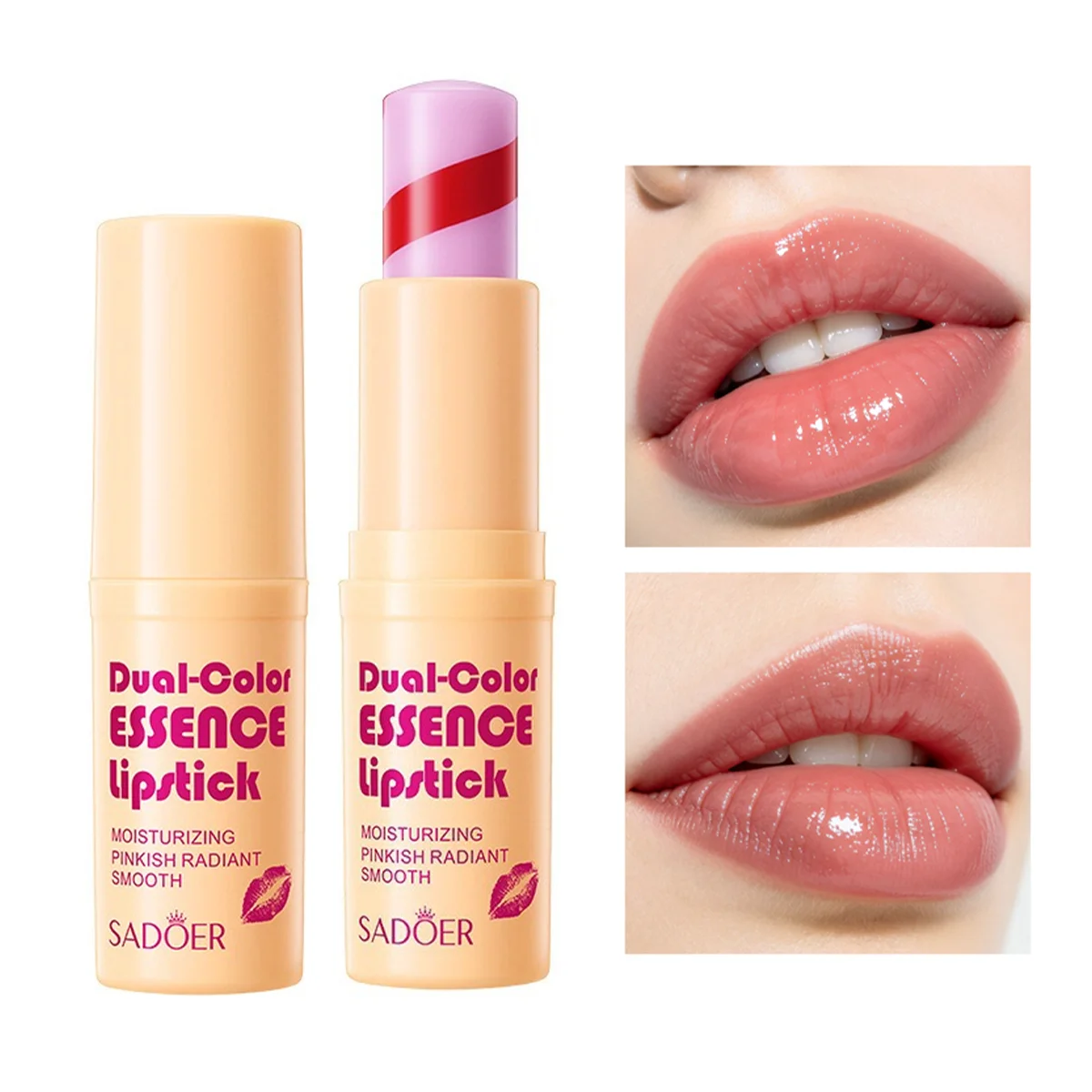 Dual Color Essence Lipstick, Moisturizing Hydrating Lip Balm, Shiny Glossy Lip Makeup, Long Lasting Tinted for Christmas gift